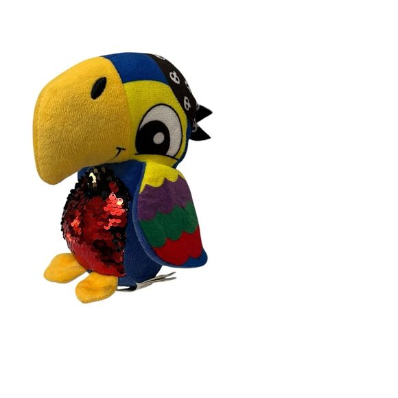 Nanco Blue Red Black Reversible Sequin Plush Pirate Parrot Bird 8" Stuffed Toy - Picture 1 of 8